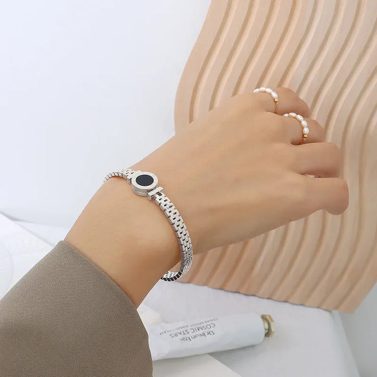 Woman Bijoux Gold Plated Surgical Steel Back To Rome Love Letter Bracelet Roman Numeral Bangle bangles 쥬얼리 팔찌 RkShop