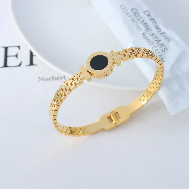 Woman Bijoux Gold Plated Surgical Steel Back To Rome Love Letter Bracelet Roman Numeral Bangle bangles  쥬얼리 팔찌 RkShop