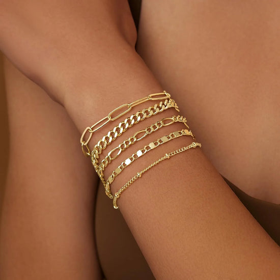 Gold Bracelets Set for Women,14K Gold Plated Dainty Gold Link Chain Bracelets Trendy Stackable Gold Cuff Bracelets Jewelry Gifts RkShop