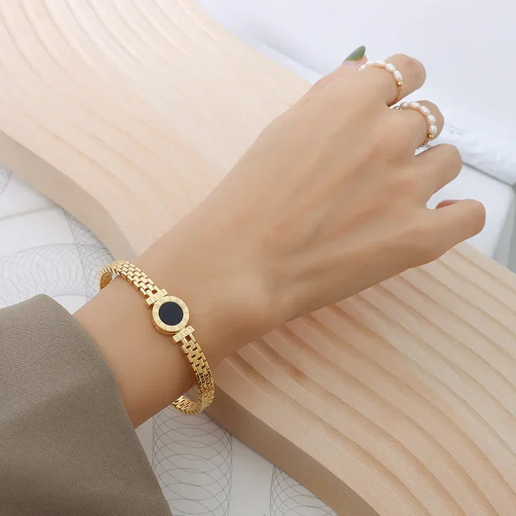 Woman Bijoux Gold Plated Surgical Steel Back To Rome Love Letter Bracelet Roman Numeral Bangle bangles  쥬얼리 팔찌 RkShop