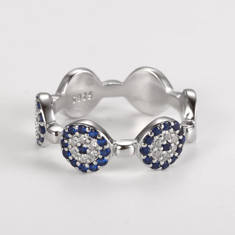 925 Sterling Silver Stack-able Evil Eye Finger Rings for Women Blue Zircon Stone CZ Eye Bead Couple Vintage Rings Turkey Jewelry RkShop