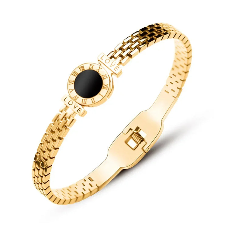 Woman Bijoux Gold Plated Surgical Steel Back To Rome Love Letter Bracelet Roman Numeral Bangle bangles  쥬얼리 팔찌 RkShop
