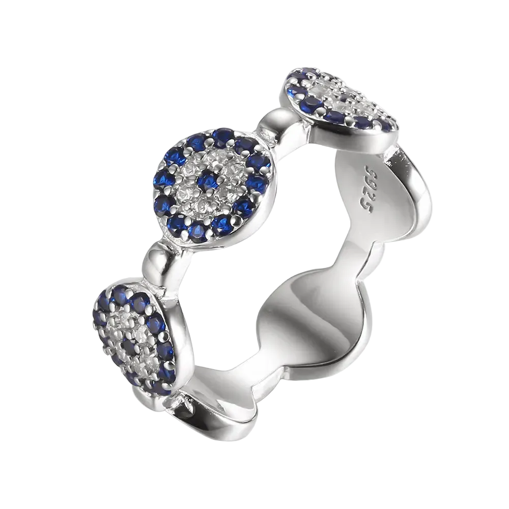 925 Sterling Silver Stack-able Evil Eye Finger Rings for Women Blue Zircon Stone CZ Eye Bead Couple Vintage Rings Turkey Jewelry RkShop