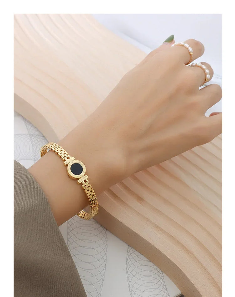 Woman Bijoux Gold Plated Surgical Steel Back To Rome Love Letter Bracelet Roman Numeral Bangle bangles  쥬얼리 팔찌 RkShop