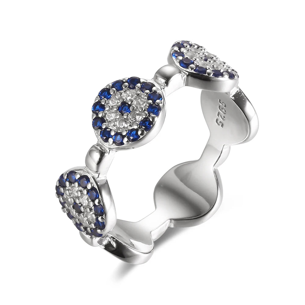 925 Sterling Silver Stack-able Evil Eye Finger Rings for Women Blue Zircon Stone CZ Eye Bead Couple Vintage Rings Turkey Jewelry RkShop