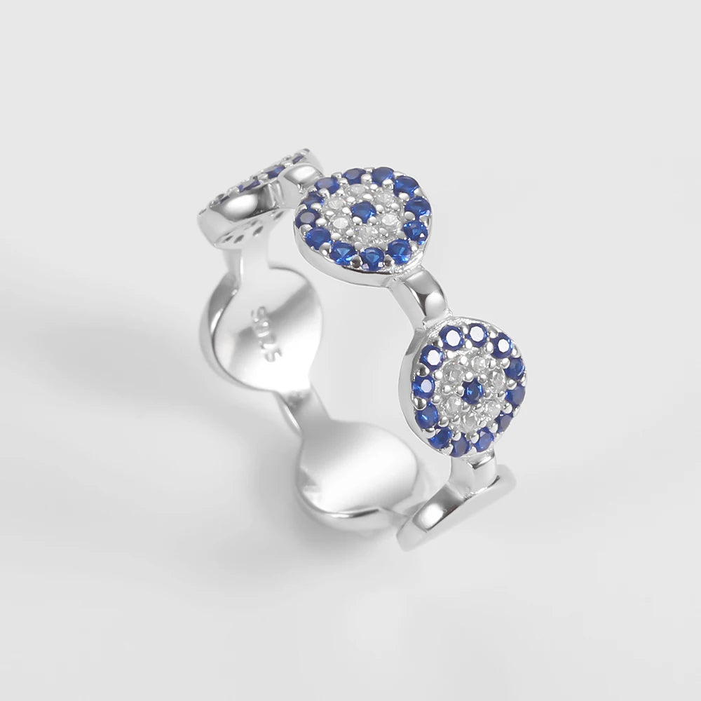 925 Sterling Silver Stack-able Evil Eye Finger Rings for Women Blue Zircon Stone CZ Eye Bead Couple Vintage Rings Turkey Jewelry RkShop